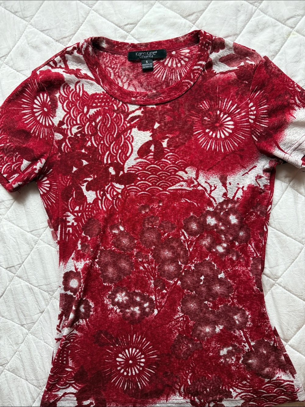 Karen Kane Red Floral Tie-Dye Short Sleeve Tee